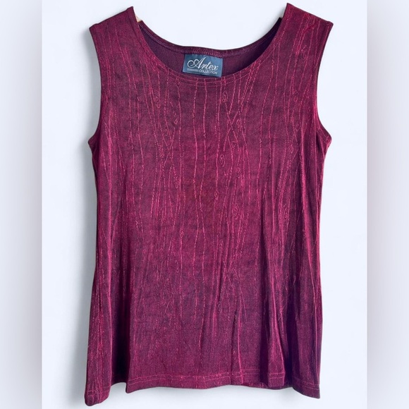 90s Artex Womens Burgundy Sleeveless Swirl Spiral Texture Top Grunge Medium - Picture 2 of 8